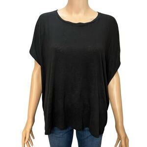 Eileen Fisher Linen Knit Tshirt XL Black Short Sleeve Round Neck Lagenlook Basic